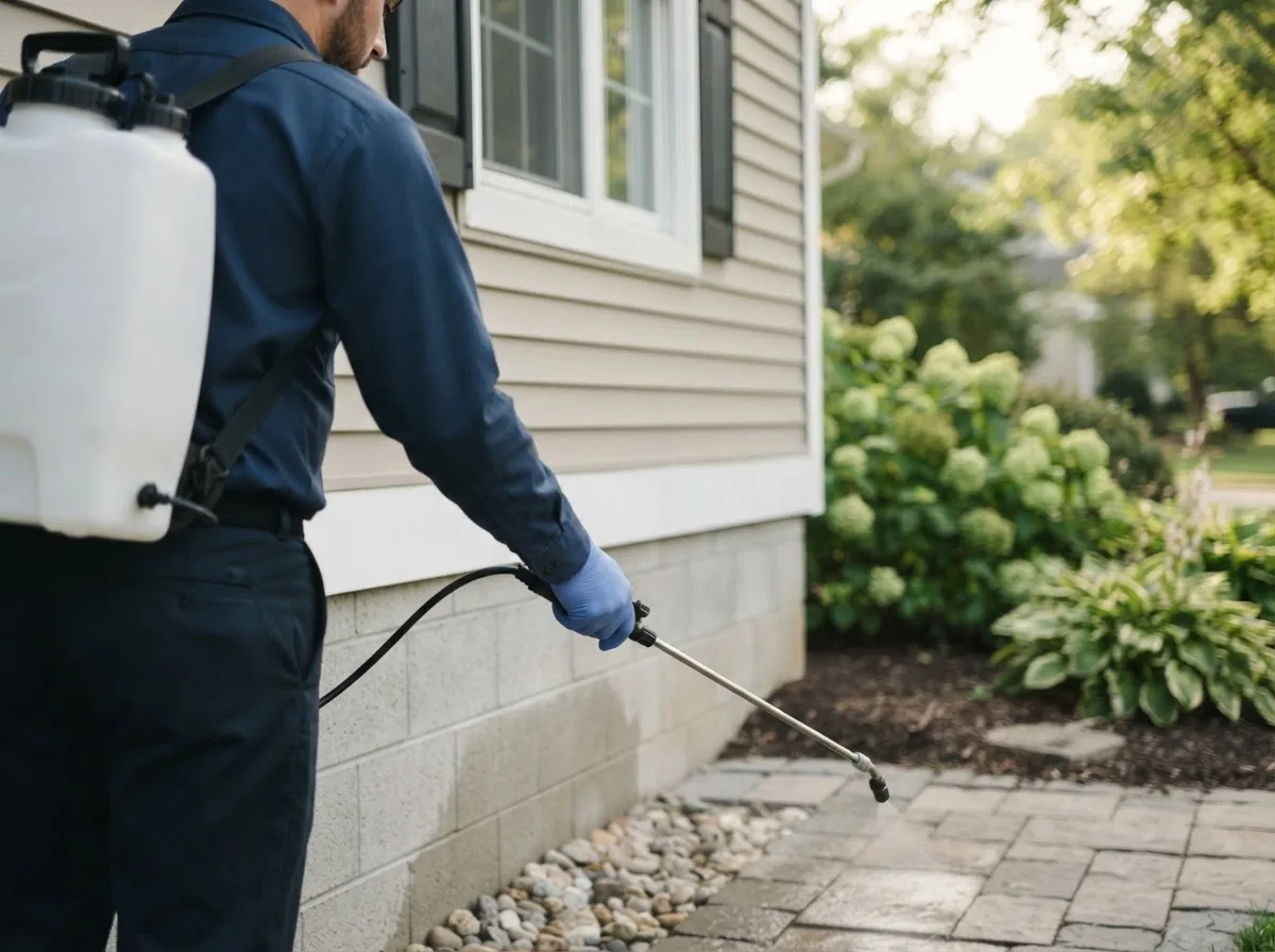 Pest control technician inspecting a home in Lakeside, MI